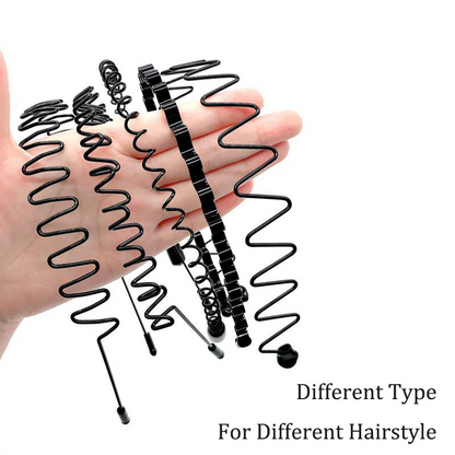 6Pcs Metal Hair Headband Wave Style Hoop Band Comb Sports Hairband Men
