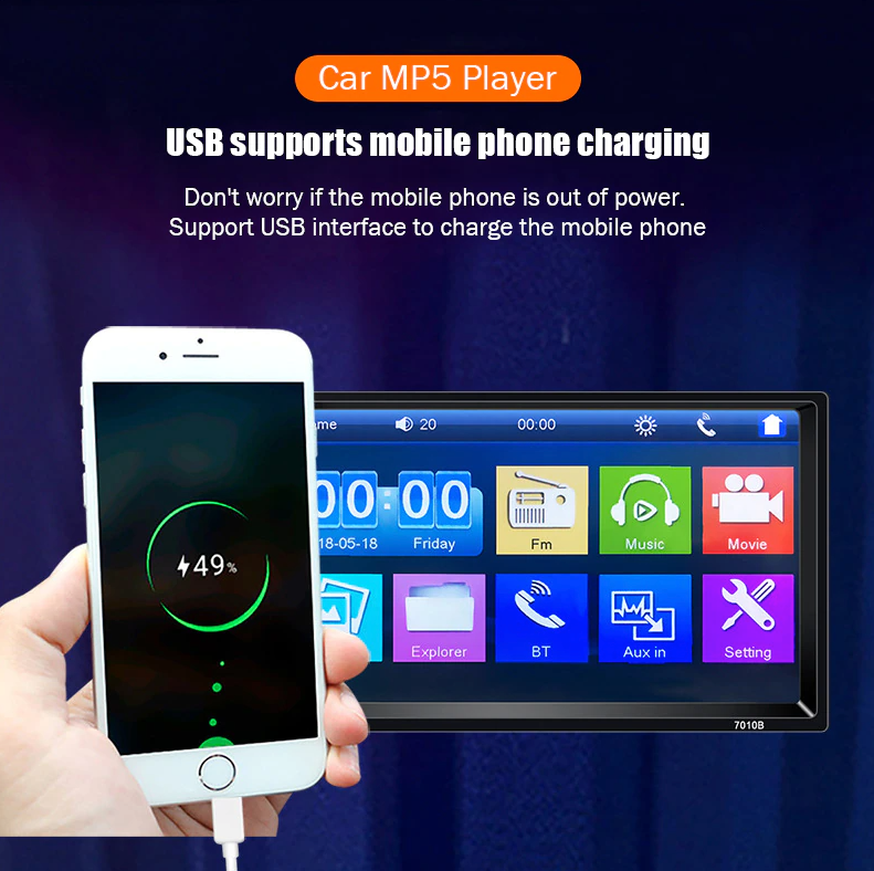 7" Double 2 DIN Car MP5 Player Bluetooth Touch Screen Stereo Radio