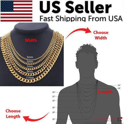Stainless Steel Gold Silver Chain Cuban Curb Womens Mens Necklace