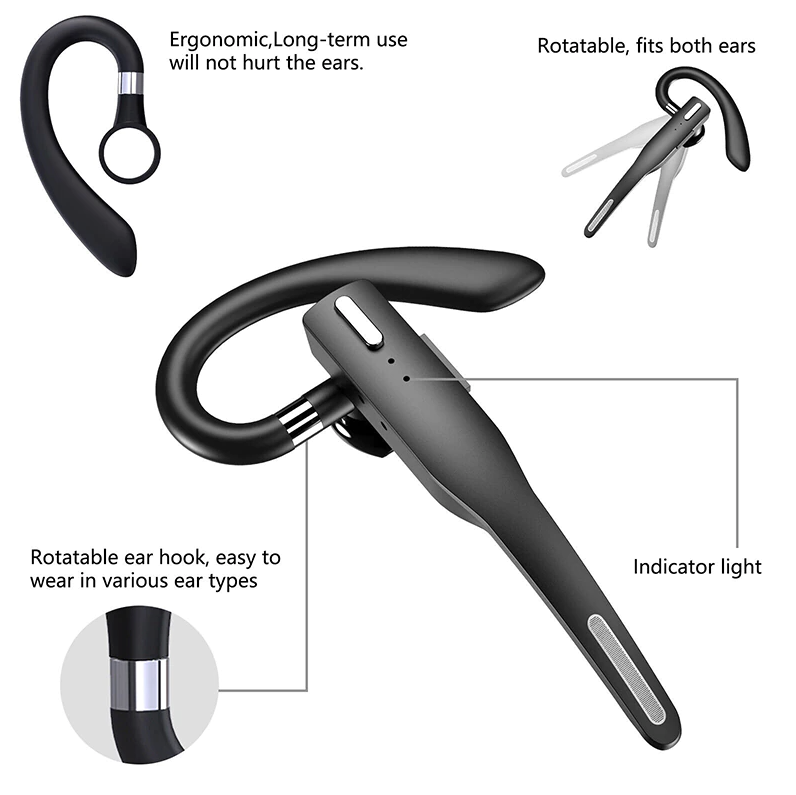 Trucker Wireless Headset Bluetooth 5.1 Earpiece Dual Mic Earbud Noise