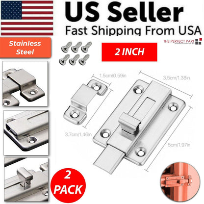 2Pcs Stainless Steel Latch Sliding Silver Doors Lock Keyless Door Bolt