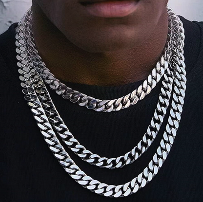 Stainless Steel Gold Silver Chain Cuban Curb Womens Mens Necklace
