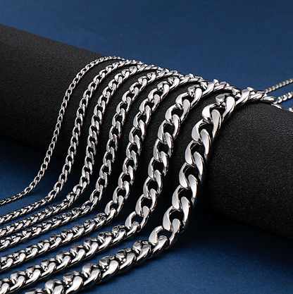 Stainless Steel Gold Silver Chain Cuban Curb Womens Mens Necklace