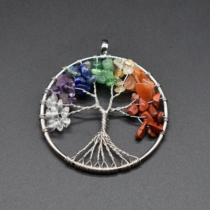 Tree of Life Pendant Necklace 7 Chakra Natural Gemstone Crystal Stones