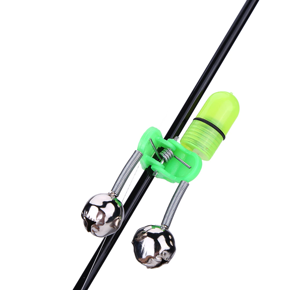 10/40 PC LED Night Fishing Bite Bait Alarm 2 Bells Light Rod Tip Clip