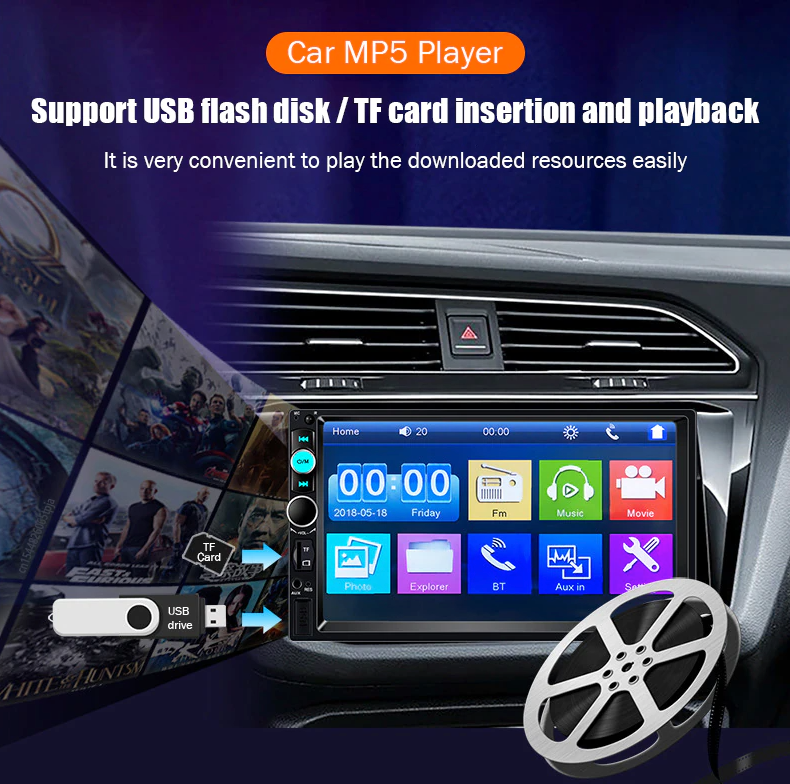 7" Double 2 DIN Car MP5 Player Bluetooth Touch Screen Stereo Radio