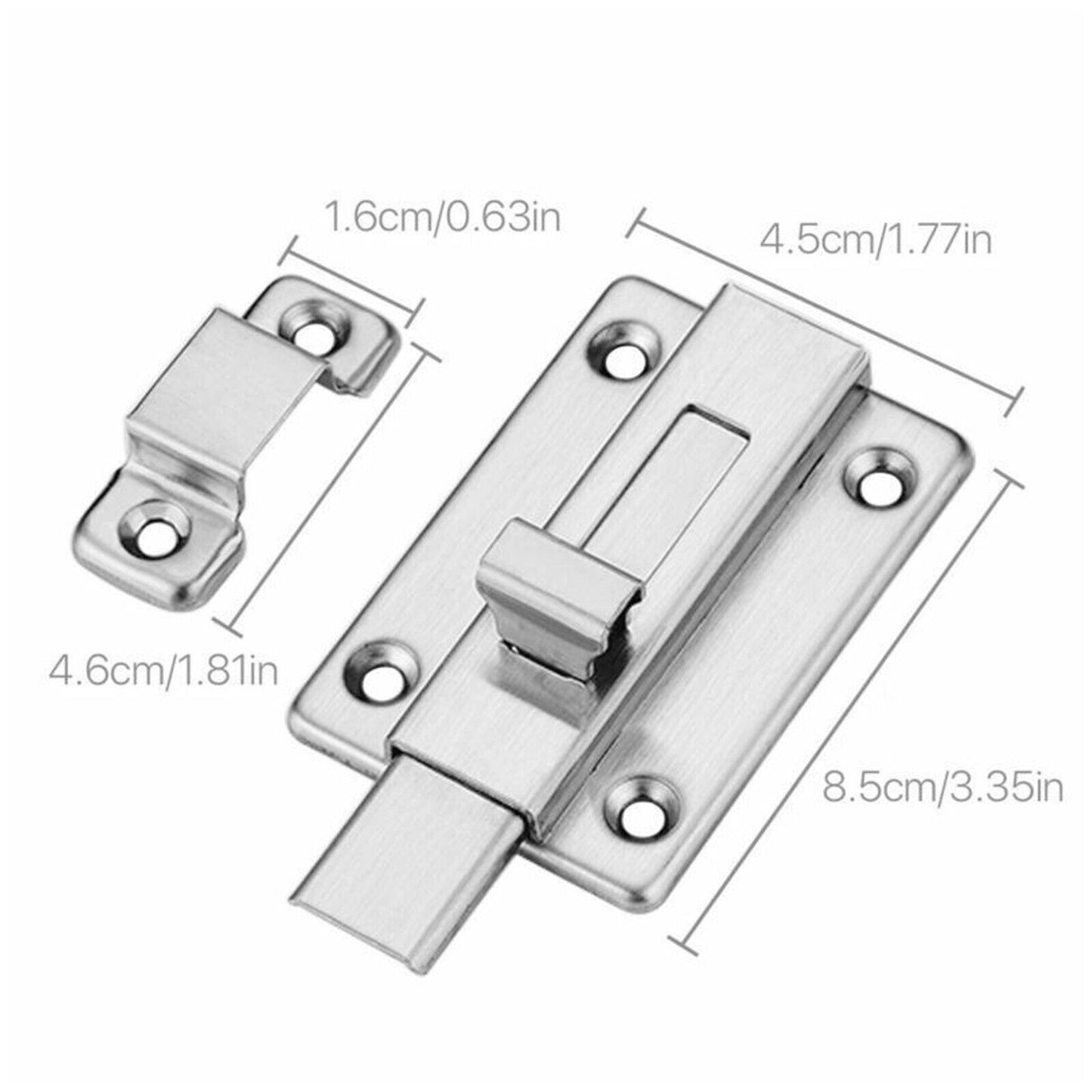 2Pcs Stainless Steel Latch Sliding Silver Doors Lock Keyless Door Bolt