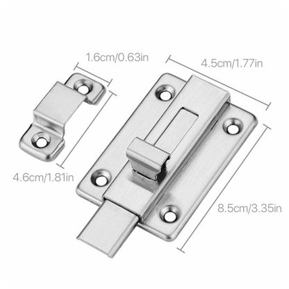 2Pcs Stainless Steel Latch Sliding Silver Doors Lock Keyless Door Bolt