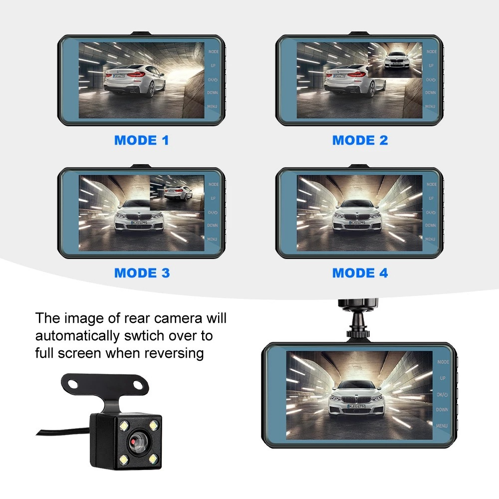 Touch Screen Dash Cam 4" 1080P Dual Lens Car DVR Recorder Front And