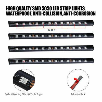4X 48LED RGB Car Interior Atmosphere Light Strip Bar Bluetooth APP