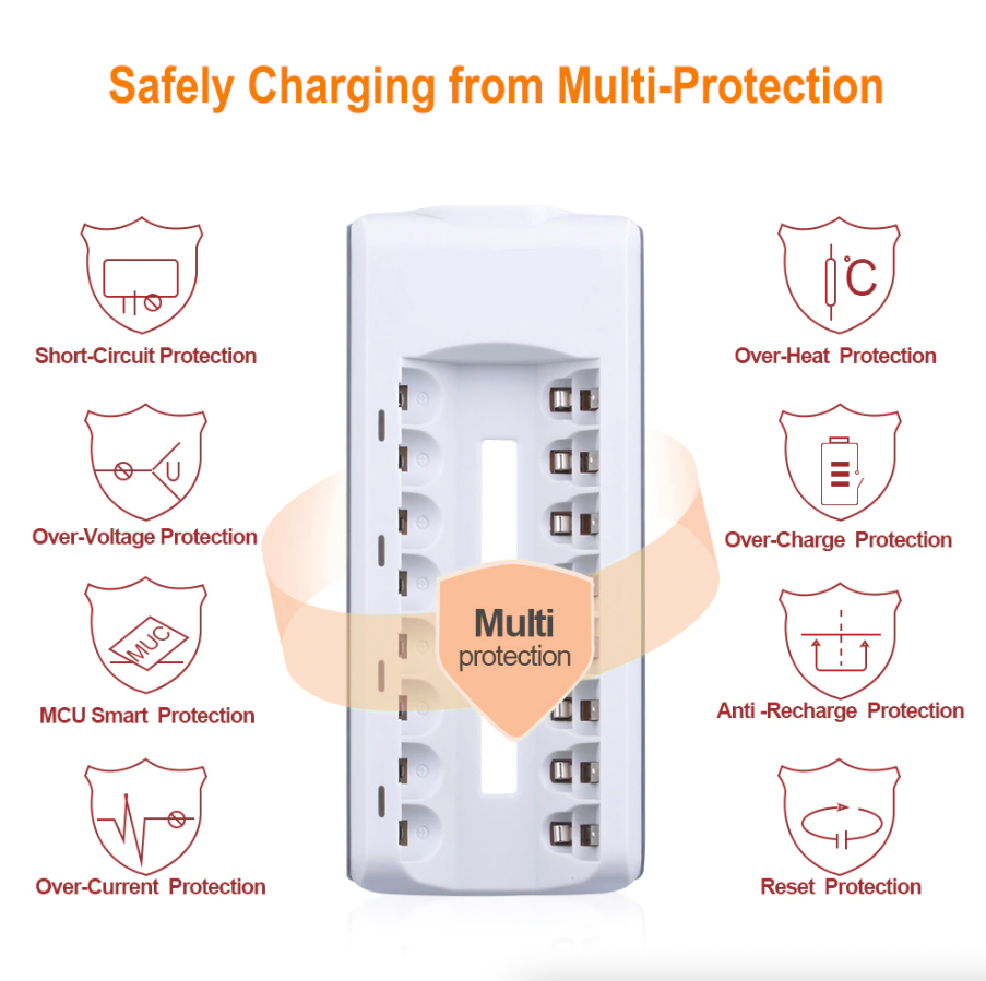 8 Slot Battery Charger For Ni-MH Ni-CD AA AAA Rechargeable Batteries