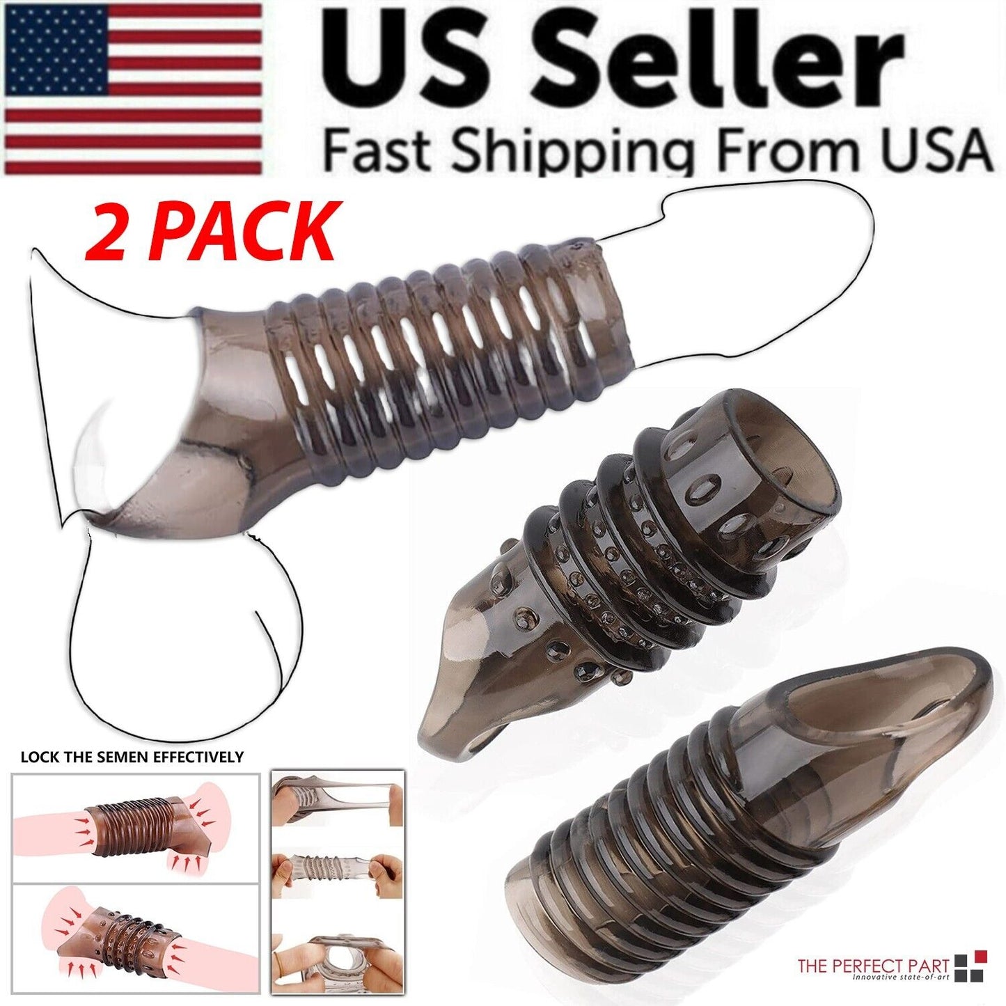 2PCS Reusable Cock Ring Glans Penis Enlarger Delayed Ejaculation
