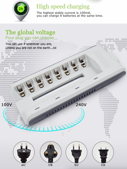 8 Slot Battery Charger For Ni-MH Ni-CD AA AAA Rechargeable Batteries
