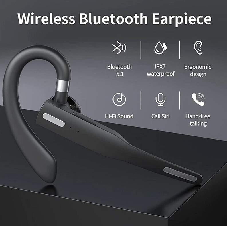 Trucker Wireless Headset Bluetooth 5.1 Earpiece Dual Mic Earbud Noise