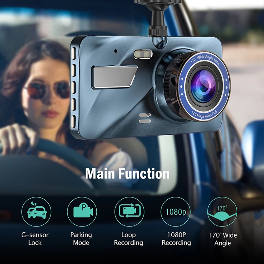 Touch Screen Dash Cam 4" 1080P Dual Lens Car DVR Recorder Front And