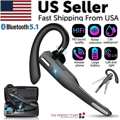 Trucker Wireless Headset Bluetooth 5.1 Earpiece Dual Mic Earbud Noise