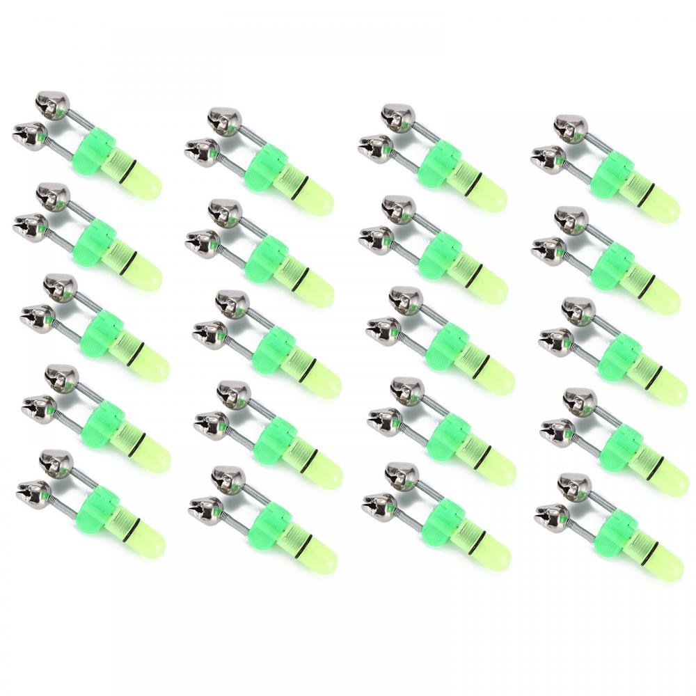 10/40 PC LED Night Fishing Bite Bait Alarm 2 Bells Light Rod Tip Clip