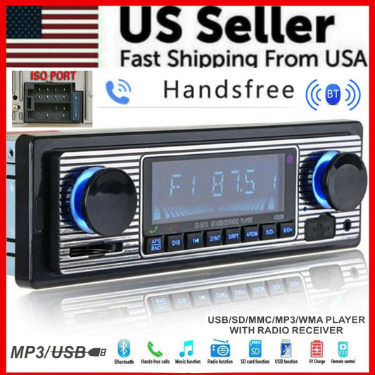 Bluetooth Vintage Car FM Radio MP3 Player USB Classic Stereo Audio
