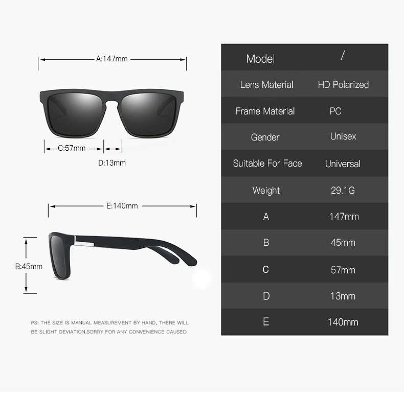 Square Polarized Sunglasses For Men Women Outdoor Sports Driving