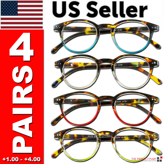 4 Pairs Mens Women Spring Hinge Round Horn Power Oval Reading Reader