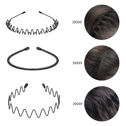 6Pcs Metal Hair Headband Wave Style Hoop Band Comb Sports Hairband Men