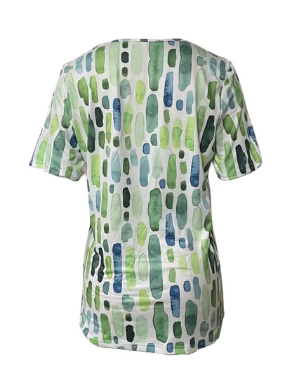 Summer New V-Neck Printed Short Sleeve T-Shirt Loose Casual Top