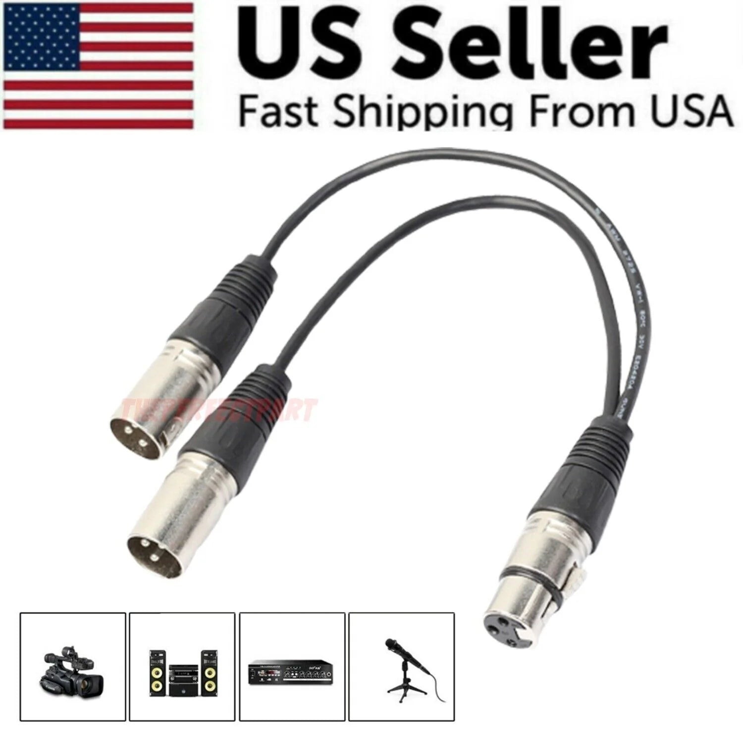 3Pin XLR Female Jack to Dual 2 Male Plug Y Splitter Cable Adapter Microphone USA