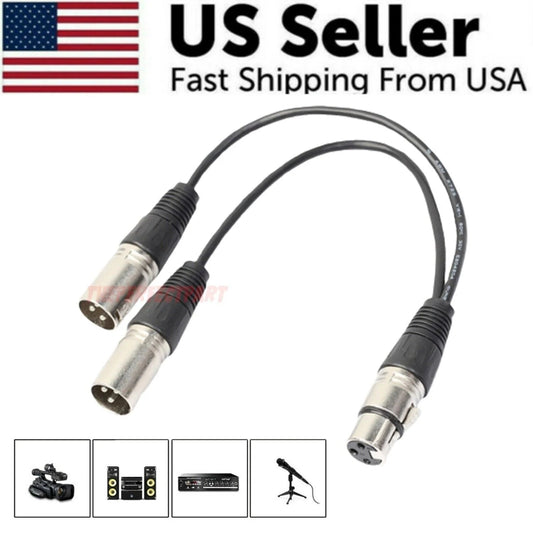 3Pin XLR Female Jack to Dual 2 Male Plug Y Splitter Cable Adapter Microphone USA