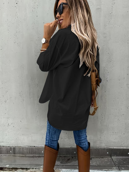 Simple Casual Long Sleeve Shirt With Pocket