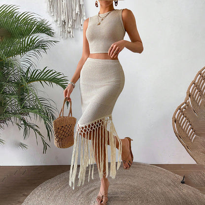2 Piece Skirt Sets For Women Sleeveless Crop Top And Bodycon High Waist Skirt Set