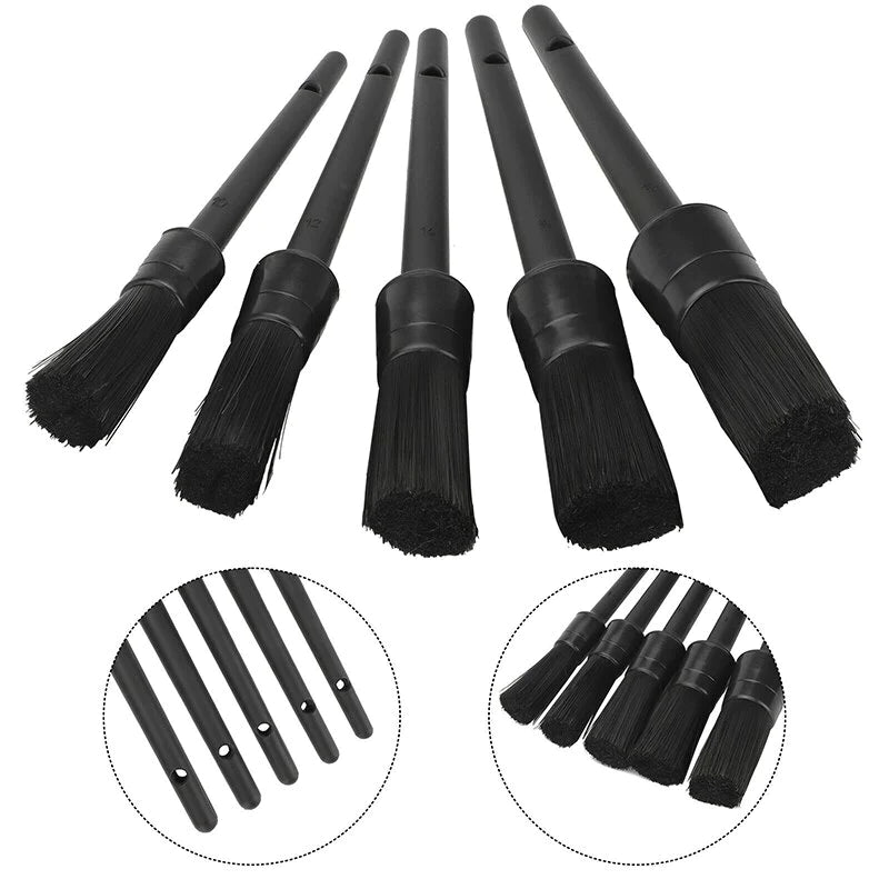 5PC Car Detailing Brush Kit Boar Hair Vehicle Auto Interior for Wheel Clean Sets