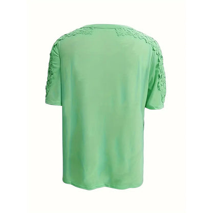 Women's Summer Lace Short Sleeve Crew Neck T-Shirt Top Blouse