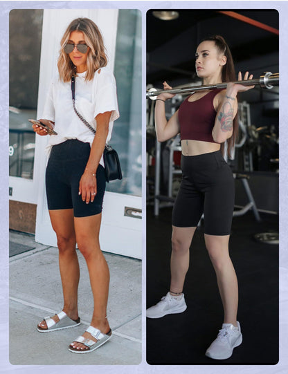 Workout Shorts For Women With Pockets, Tummy Control High Waist Biker Yoga Athletic Belly-Contracting Spandex Yoga Shorts