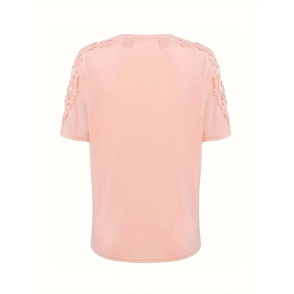 Women's Summer Lace Short Sleeve Crew Neck T-Shirt Top Blouse