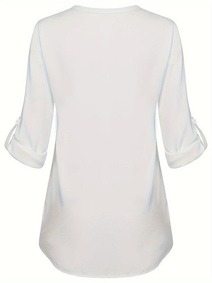 Women's Long Sleeved Simple And Versatile Casual Pearl Button Shirt