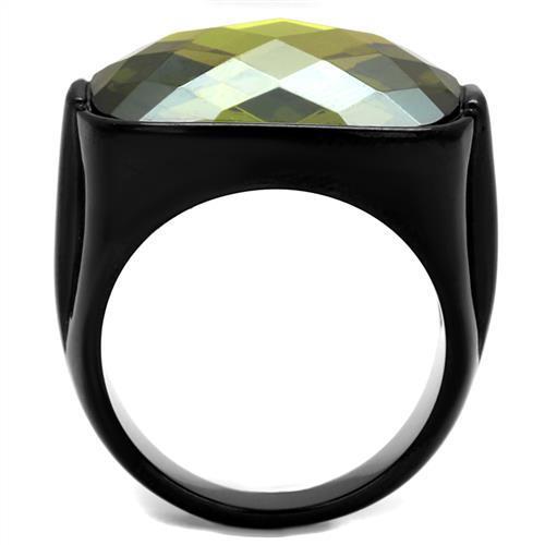 TK2639 - IP Black(Ion Plating) Stainless Steel Ring with AAA Grade CZ