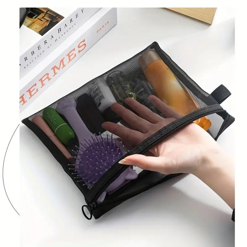 3-Piece Cosmetic Make up Bag Set with Zipper for Travel and Home Storage, and Breathable Makeup Pouch for Toiletries Accessoriestransparent Storage ,