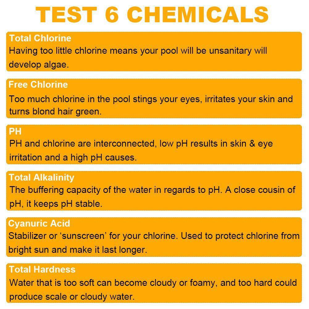 6 in 1 Chlorine Dip Test Strips Hot Tub SPA Swimming Pool PH Tester Paper Bottle
