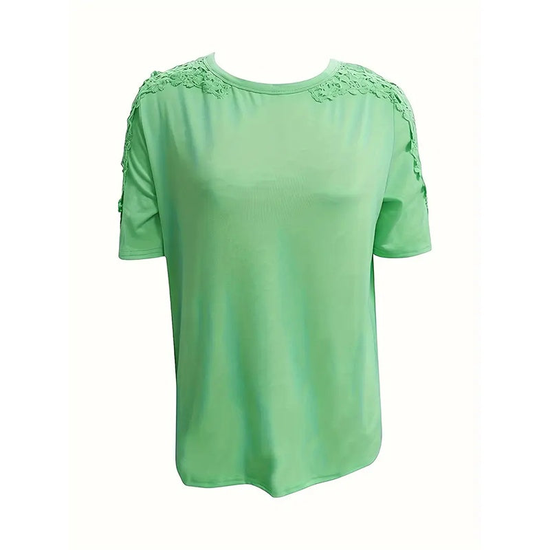 Women's Summer Lace Short Sleeve Crew Neck T-Shirt Top Blouse