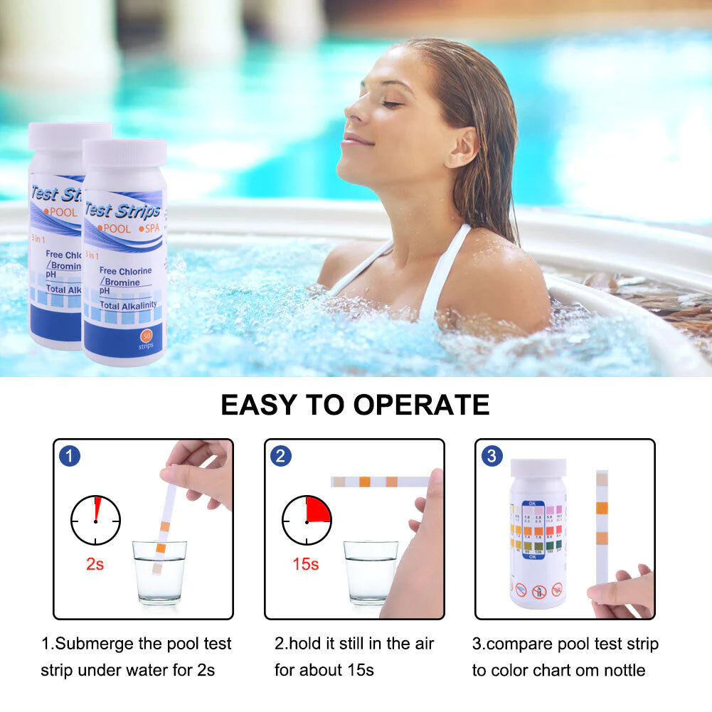 6 in 1 Chlorine Dip Test Strips Hot Tub SPA Swimming Pool PH Tester Paper Bottle