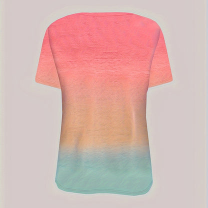 Women's Gradient Color Crew Neck T-Shirt Short Sleeve Casual Top