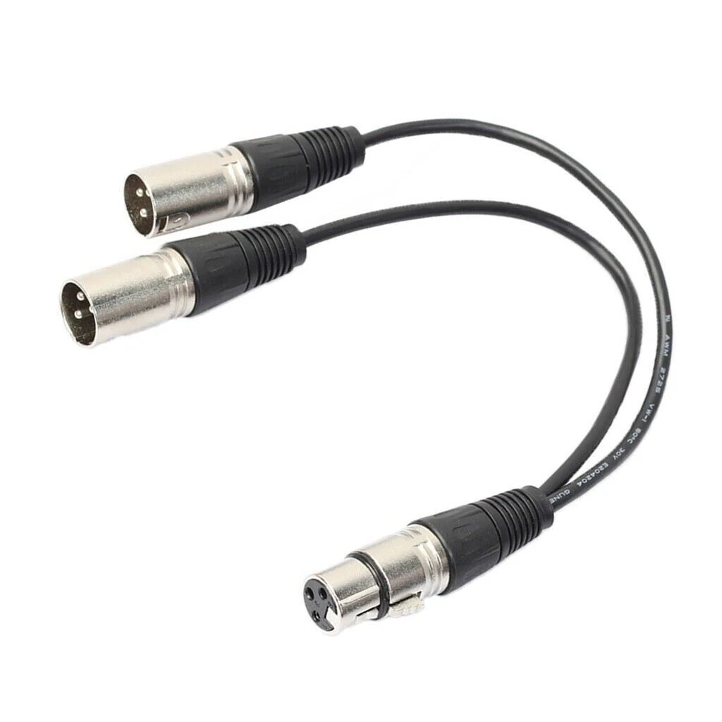 3Pin XLR Female Jack to Dual 2 Male Plug Y Splitter Cable Adapter Microphone USA