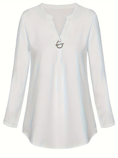 Women's Long Sleeved Simple And Versatile Casual Pearl Button Shirt