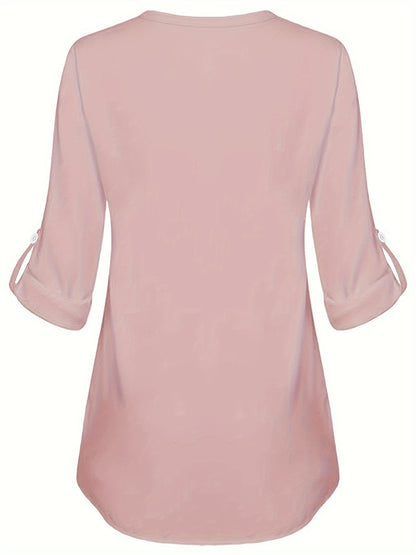 Women's Long Sleeved Simple And Versatile Casual Pearl Button Shirt