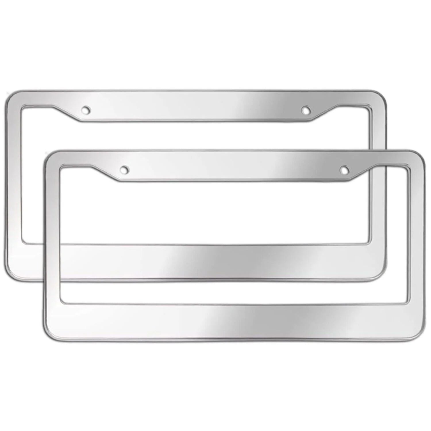 2PCS Chrome Stainless Steel Metal License Plate Frame Tag Cover with Screw Caps