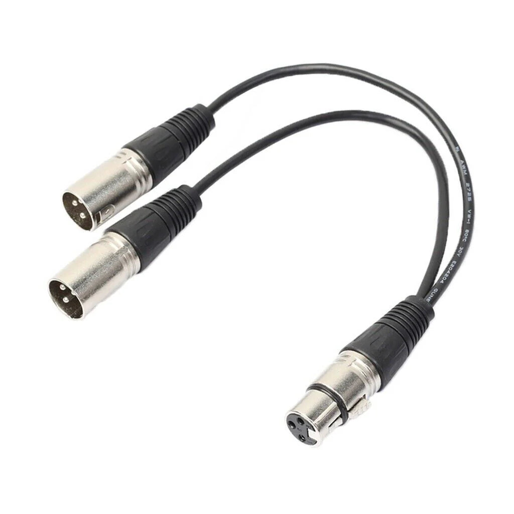 3Pin XLR Female Jack to Dual 2 Male Plug Y Splitter Cable Adapter Microphone USA