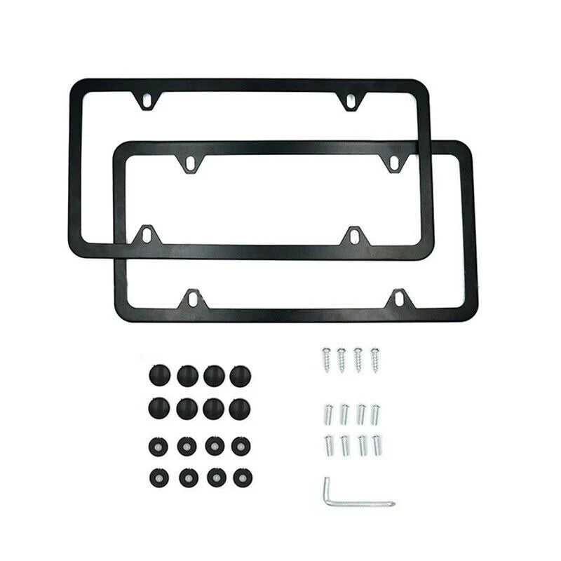 2X High Quality Stainless Steel Metal License Plate Frame Tag Cover Black New US