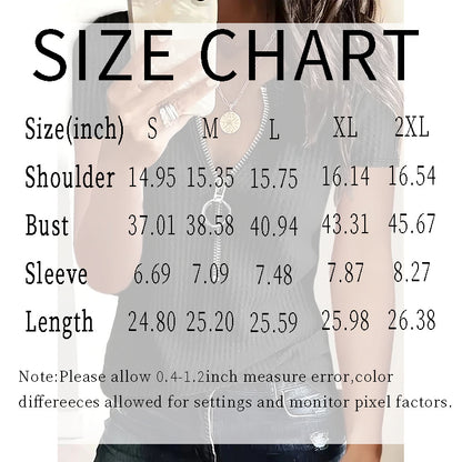 2 Pack Women's Zipper V Neck Short Sleeve Tunic Tops Loose Fit Summer T Shirts Blouse
