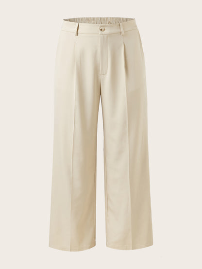 Women's Plus Size High Waist Straight Leg Trousers - Elegant, Polyester, Machine Washable, Casual Suit Pants For Women