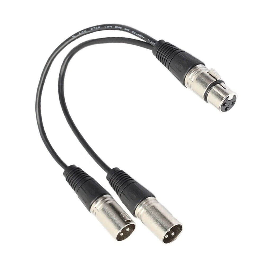 3Pin XLR Female Jack to Dual 2 Male Plug Y Splitter Cable Adapter Microphone USA